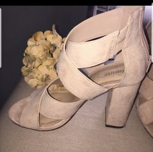 Taupe Nude Suede Block Heel